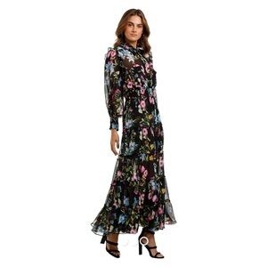 MISA los angeles Aydeniz Dress black floral tiered maxi dress XS